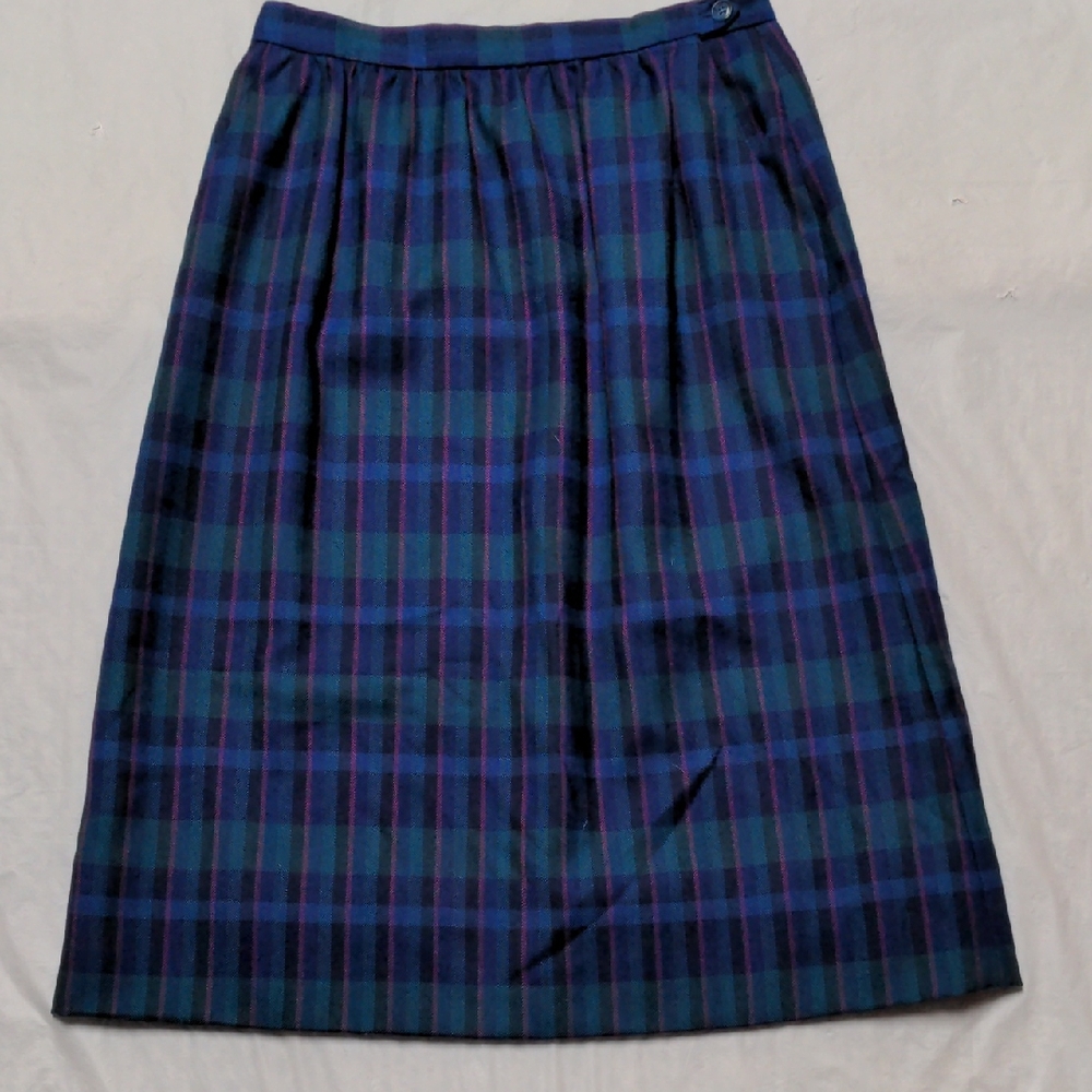 York Fair Vintage 80s Dark Plaid Dark Academia Preppy Midi Skirt Size 12